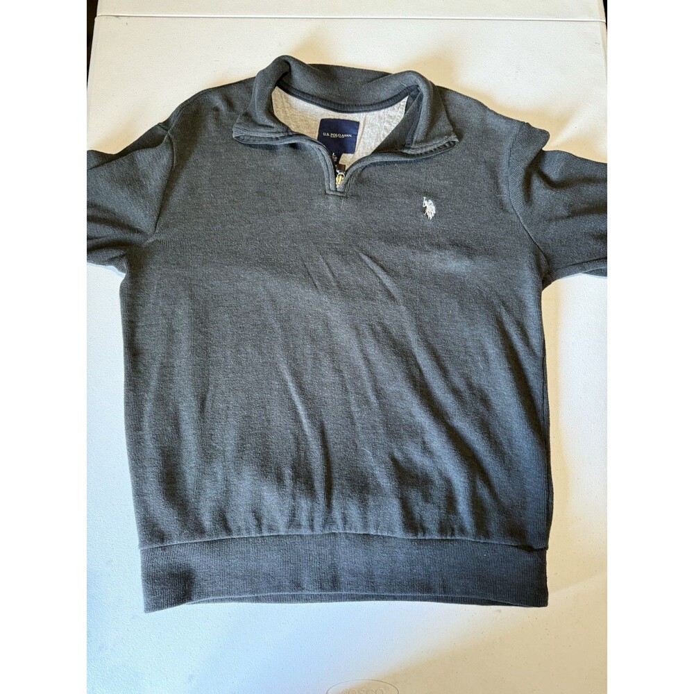 US Polo Assn Men’s Sweater Size L Charcoal Gray Quarter Zip Cotton Blend New